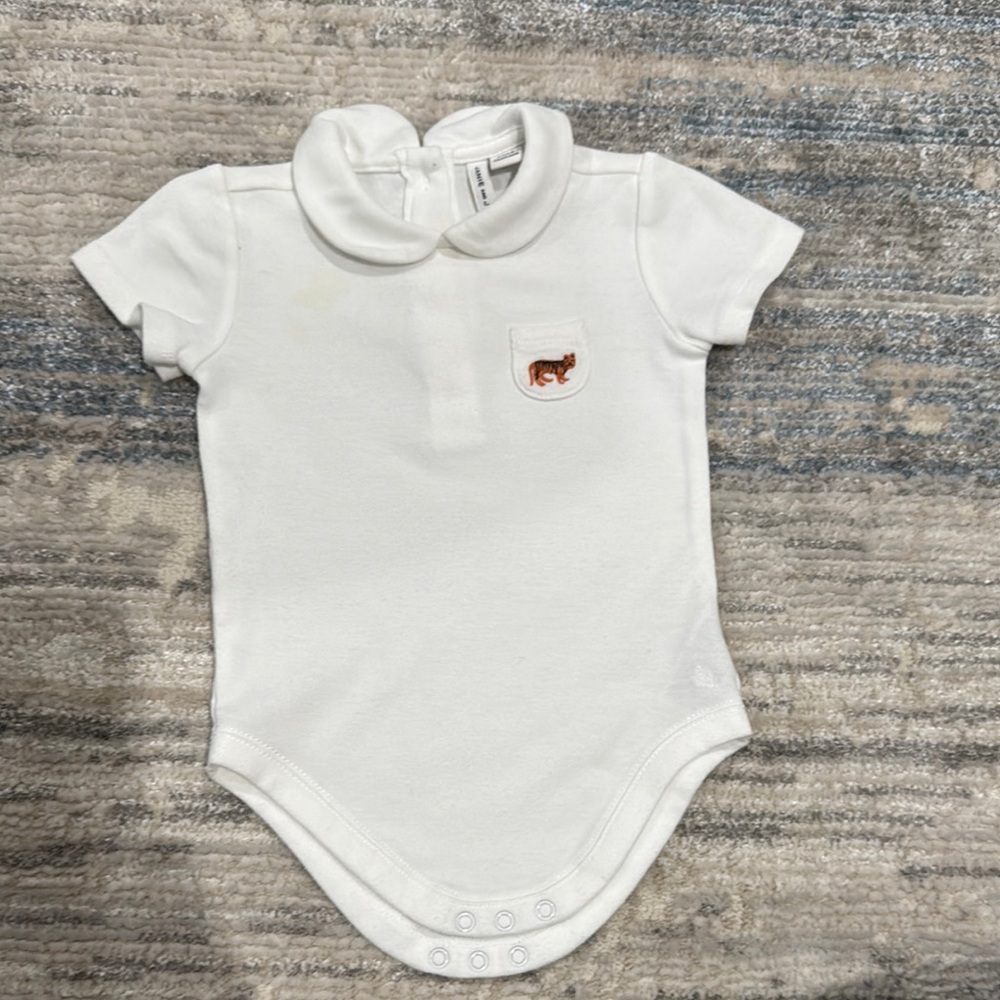 Janie and Jack White Bodysuit with Brown Detail